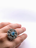 Silver Plated with Polymer Clay Gemstones Statement Ring