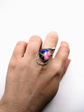 Silver Plated with Polymer Clay Gemstones Statement Ring
