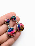Silver Plated Earrings with Polymer Clay Gemstones