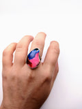 Silver Plated with Polymer Clay Inlay Statement Ring