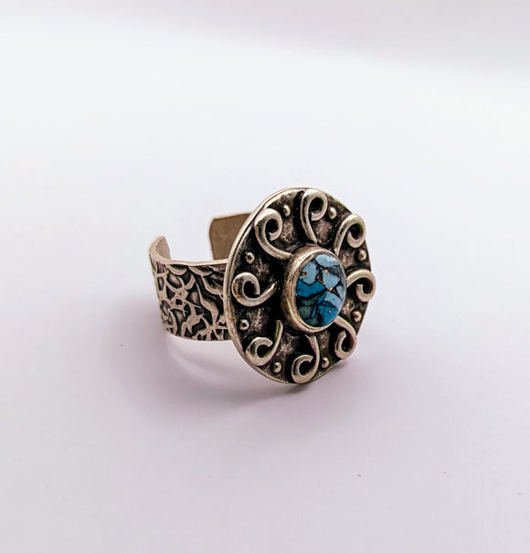 Silver Plated with Polymer Clay Gemstones Statement Ring